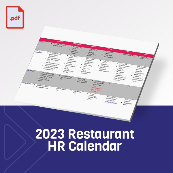 2023 Restaurant HR Calendar